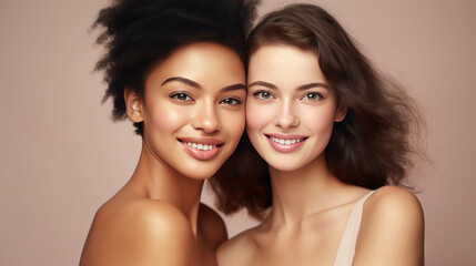 African and Caucasian Women Smiling Together