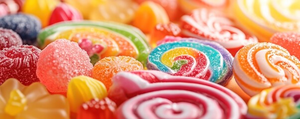 Fototapeta na wymiar Colorful sweet candy food wide background