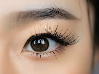 Obraz premium Asian Female eyes with extremely long eyelashes and black liner makeup