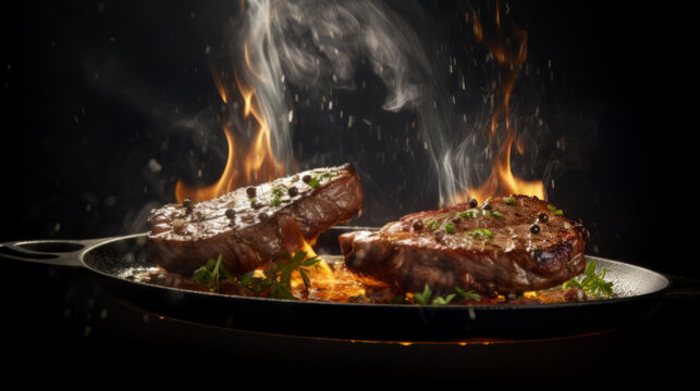 Artistic image of Sizzling Grilled Steak: Ribeye, T-bone, Sirloin, Filet Mignon
