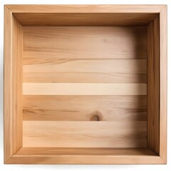 Empty wooden box. Wooden box without lid. Top view. AI image.
