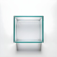 Transparent glass Box. Empty box glass without lid. Top view. AI image.