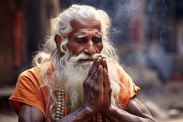 Hindu man praying,. peace, hope, dreams concept, Ai generated - obrazy, fototapety, plakaty