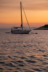 Sail Boat Yacht at Sunset or Sunrise off the Coast of Hvar and Vis, Croatia - 751626654