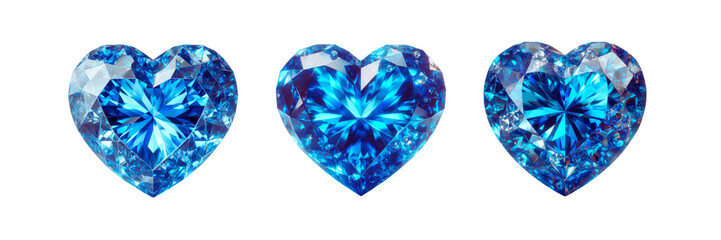 Fototapeta premium Set of heart shape diamonds, illustration, isolated over on transparent white background