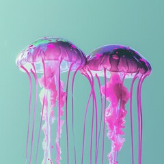 jellyfish with neon glow underwater.