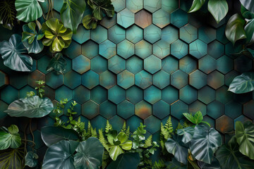 green plants hexagonal background
