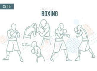 Fototapeta na wymiar sport boxing Tournament Summer Games , sports games sport hand-drawn doodles. vector illustration set volley beach game background
