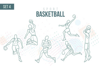 sport basketball players Tournament Summer Games , sports games sport hand-drawn doodles. vector illustration set volley beach game background