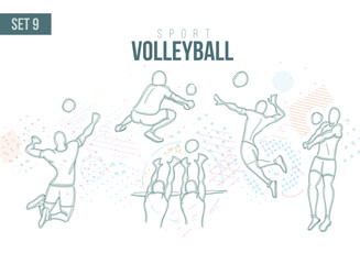 sport volleyball, handball Tournament Summer Games , sports games sport hand-drawn doodles. vector illustration set volley beach game background