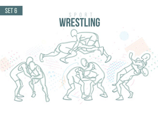 sport Wrestler fighting Tournament Summer Games , sports games sport hand-drawn doodles. vector illustration set volley beach game background