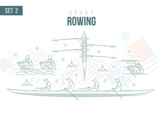 sport rowing Tournament Summer Games , sports games hand-drawn doodles sport. vector illustration set