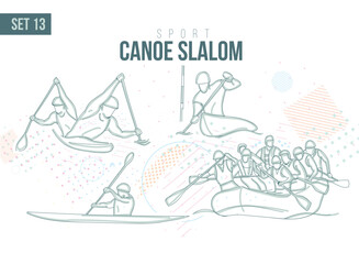 sport canoe slalom Tournament Summer Games , sports games hand-drawn doodles. vector illustration set