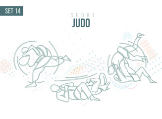 sport judo Tournament Summer Games , sports games hand-drawn doodles sport. vector illustration set
