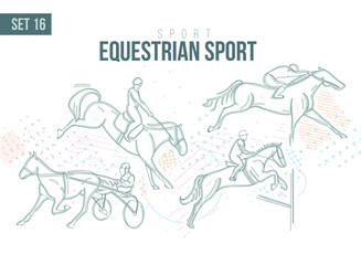 Fototapeta na wymiar sport horse race Tournament Summer Games , sports games hand-drawn doodles sport. vector illustration set