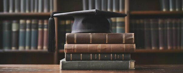 Black graduation Cap put on pile