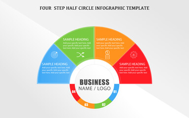 Half circle 4 step infographic template design, semi circle business infographic design