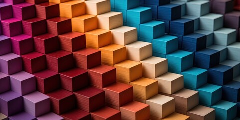 Colored wooden blocks arranged in a Pyramid pattern.