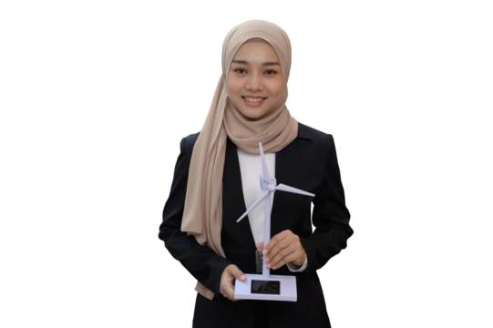 Business woman stands holding a coffee mug on PNG transparent background. - Powered by Adobe