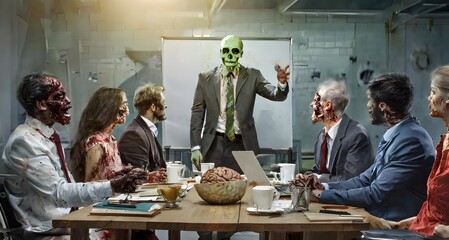 Zombie Business Meeting Unique Concept Future ,Business Meeting, funny