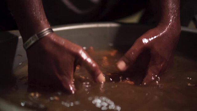 Farmers are cleaning turmeric that has been harvested by hand
