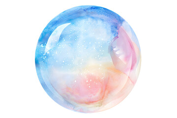 Pastel colors soap bubble in watercolor style isolated on transparent background