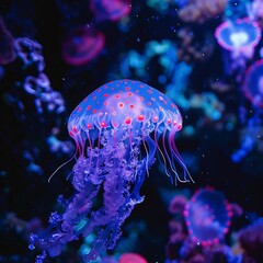 jellyfish with neon glow underwater.