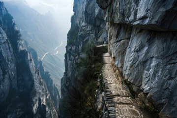 A dangerous mountain path above a precipice