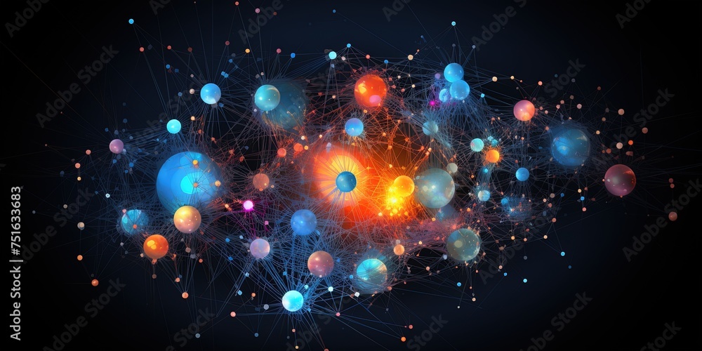 Poster central orb within a colorful network of connected nodes and vibrant connections