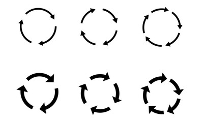 Recycling icon set.  Black reload icons on white background. Vector.