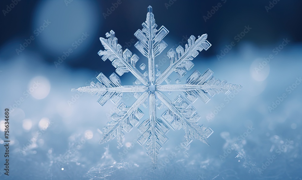 Poster beautiful macro photo of a snowflake. winter.