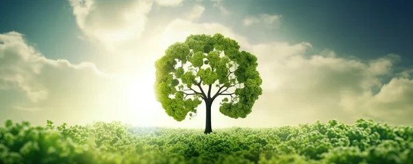 Foto op Plexiglas CO2 reducing icon with tree on greenery background for decrease CO2 , carbon footprint and carbon credit to limit global warming from climate change, Bio Circular Green Economy concept © Павел Озарчук