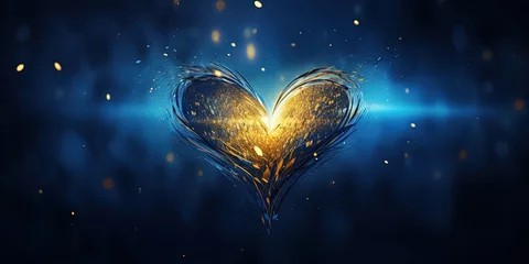 Fotobehang Blue heart. Blue and gold heart, with cool feel. love, thank you concept abstract background. © Svitlana