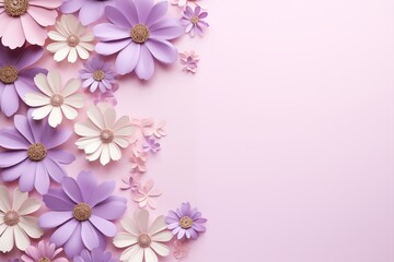 Beautiful flowers on lilac background. Greeting card for Easter, Women's Day, Mother's Day, Valentine's Day with a place for text.