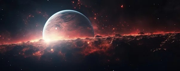 Foto op Canvas illustration of a planet in space with stars and planet © Павел Озарчук