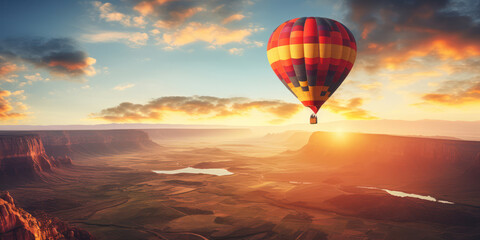 Fototapeta premium Colorful Hot Air Balloon Soaring in the Sky, Providing a Thrilling and Picturesque Adventure