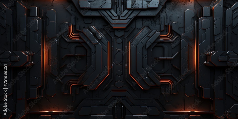 Poster dark color scifi design external panels abstract. wide format.
