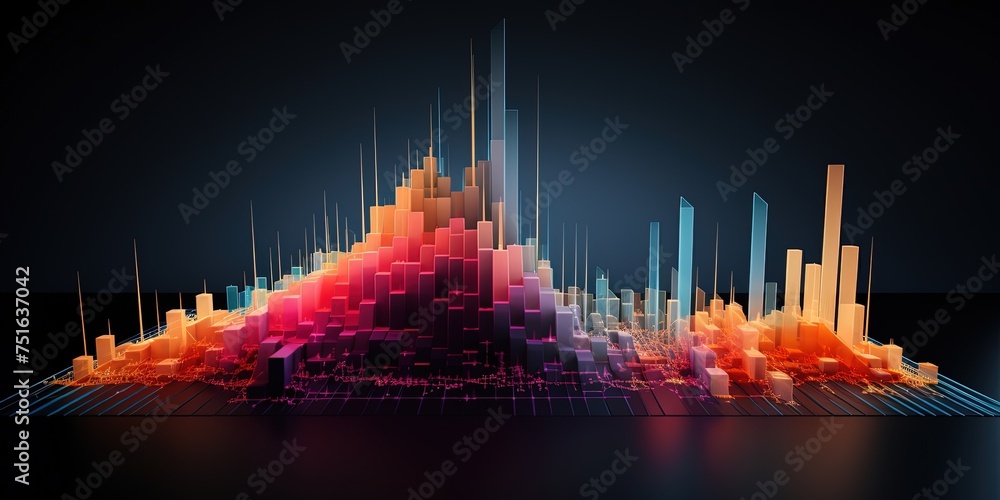 Poster constructing visual elements from complex data. graphs growing. wide format