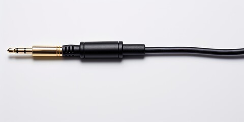 Studio audio or instrument cable extending and disappearing into a white background. 1/4 inch phone connector.