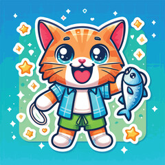 cat and heart vector sticker