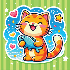 cat and heart vector sticker