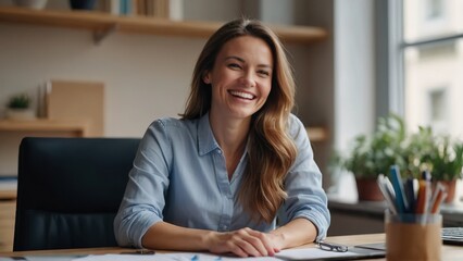 Joyful business woman freelancer entrepreneur