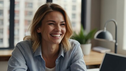Obraz premium Joyful business woman freelancer entrepreneur