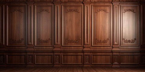 Luxury wood paneling background or texture. highly crafted classic / traditional wood paneling, with a frame pattern, often seen in courtrooms, premium hotels, and law offices. - obrazy, fototapety, plakaty