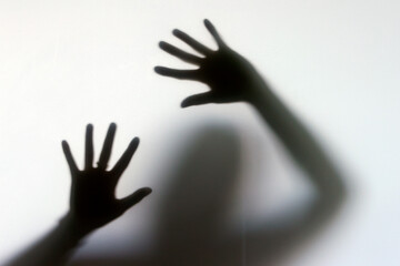 Campaign Stop Violence Against Women. Stop Domestic Violence Threats and Crimes.Woman in danger who...