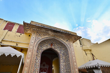Entrance Gate of City Palace or Chandra Mahal in Jaipur, Rajasthan