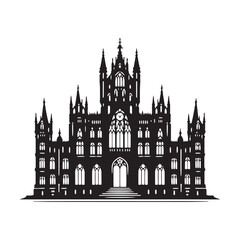 Fototapeta premium Whispers of the Past: A Gothic Building Silhouette with Ornate Details - Gothic Style Illustration - Gothic Style Vector 