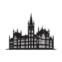 Obraz premium A Beacon of History: A Gothic Building Silhouette Framed by Stars - Illustration of Gothic Building - Vector of Gothic Building 