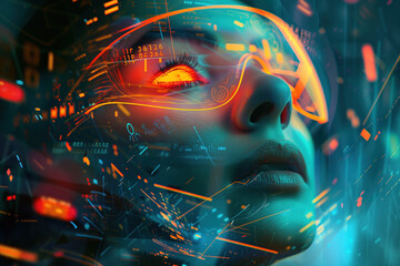 Digital Interaction. Hi-Tech futuristic background. Created with Generative AI technology. - obrazy, fototapety, plakaty