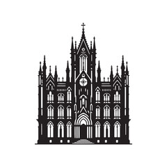 Fototapeta premium Evoking Mystery: A Gothic Building Silhouette with Soaring Arches - Illustration of Gothic Building - Vector of Gothic Building 